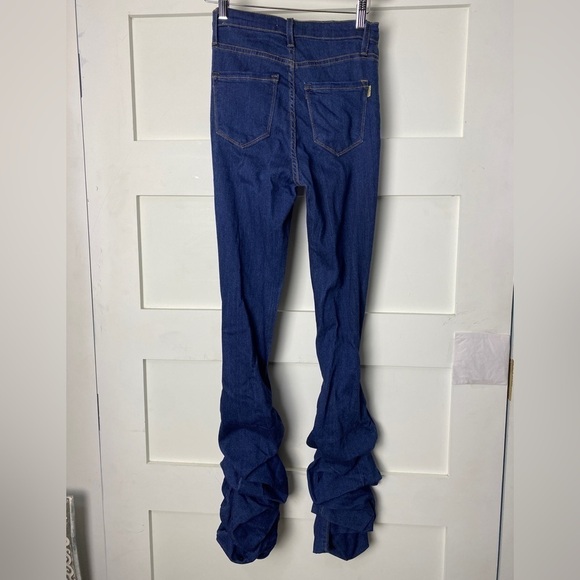 Vibrant Womens 5 Pocket Stretch Fit High Waist Ruched Skinny Denim Blue Jeans M - Picture 3 of 8